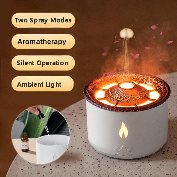 2022 New Creative Ultrasonic Essential Oil Humidifier Volcano Aromatherapy Machine Spray Jellyfish Air Flame Humidifier Diffuser